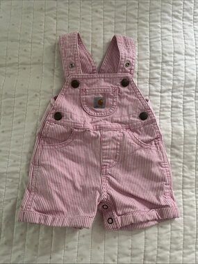 Carhartt Pink & White Striped Toddler Short Overalls